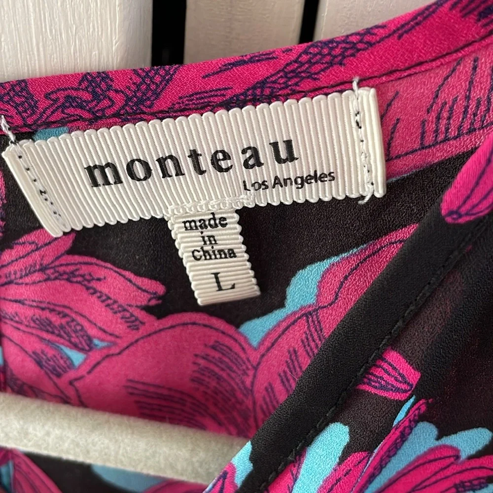 MONTEAU LOS ANGELES Floral Pink and Black Maxi Wrap Dress Large